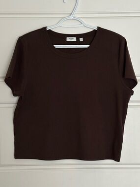 Aritzia Size XL Sunday Best Little Ribbed T-Shirt in Rich Mocha Brown